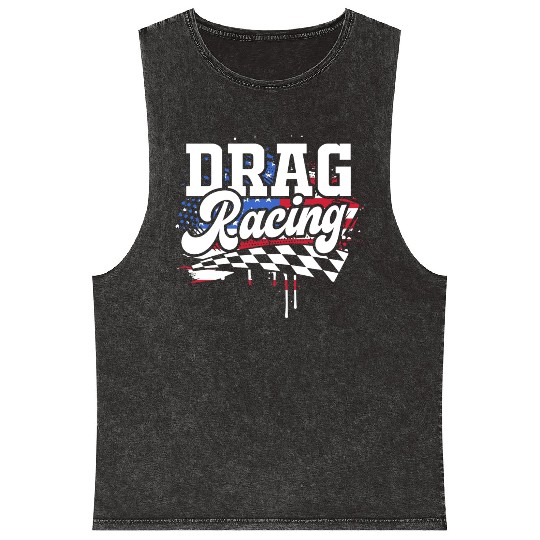 Racetrack Car Racing Lover US Flag Drag Racing Mineral Wash Tank Tops