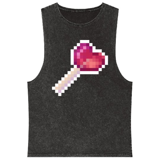 Pixel Art Sprite Cute Heart Lollipop Mineral Wash Tank Tops
