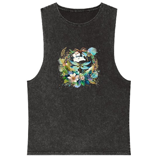 One day at a time dragonfly floral Mineral Wash Tank Tops