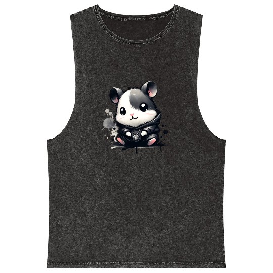 Charcoal Hip Hop Hamster Mineral Wash Tank Tops