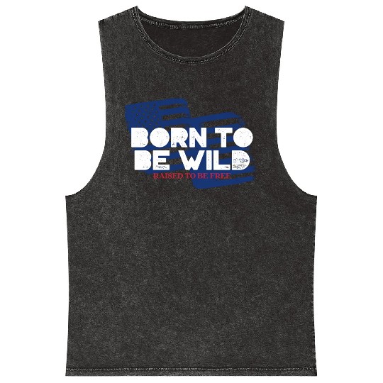 Born To Be Wild Raised To Be Free 4th of July Mineral Wash Tank Tops
