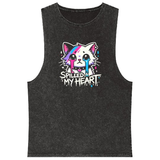 Gothic Emo Cat Design For Cat Lovers And Mineral Wash Tank Tops