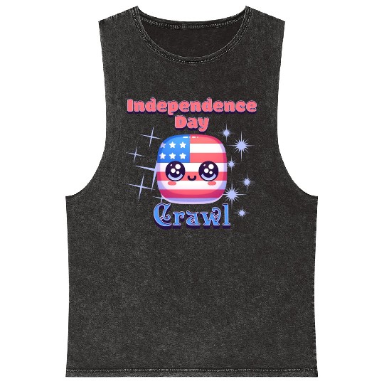 Independence Day Crawl kawaii icon Design Mineral Wash Tank Tops