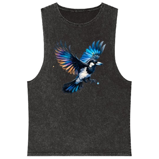 Pied Currawong in Flight Mineral Wash Tank Tops