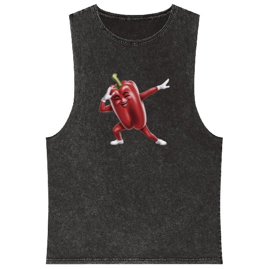 Red Bell Pepper Dabbing Realistic Mineral Wash Tank Tops