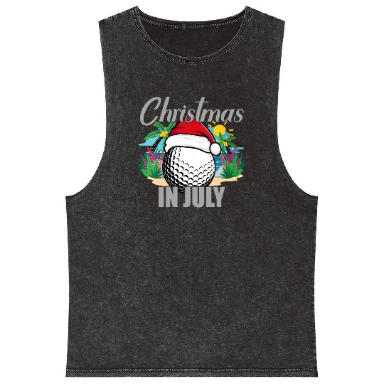 Christmas in July Golf Santa Hat Funny Summer Mineral Wash Tank Tops
