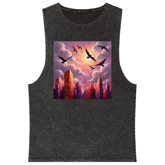 Geometric Twilight City Mineral Wash Tank Tops