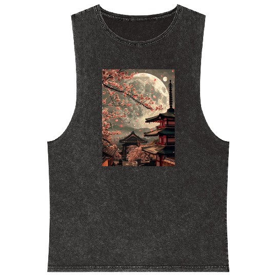 Full Moon in Tokyo Japan Sakura Mineral Wash Tank Tops