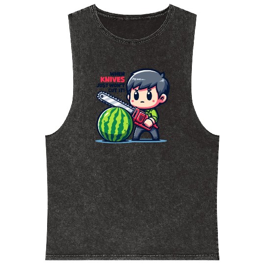 Cutting Watermelon - Melon Chainsaw Mineral Wash Tank Tops