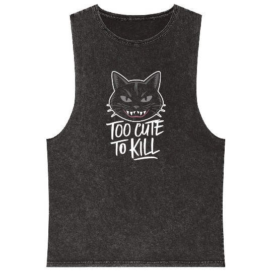 Gothic Emo Cat Design For Cat Lovers And Mineral Wash Tank Tops
