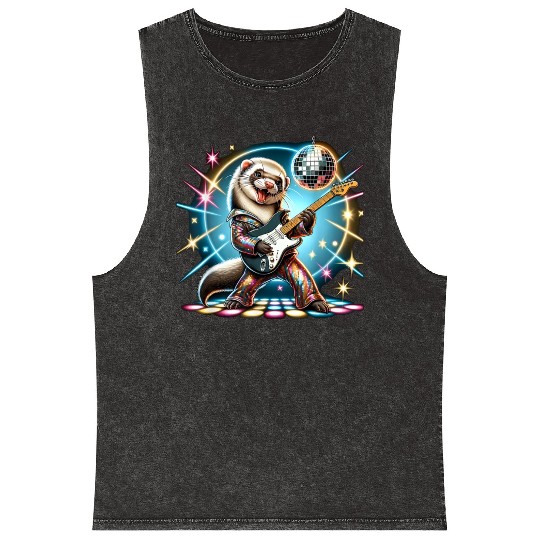 Disco Ball Guitar Ferret Mineral Wash Tank Tops