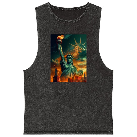 Statue of Liberty in New York USA Mineral Wash Tank Tops