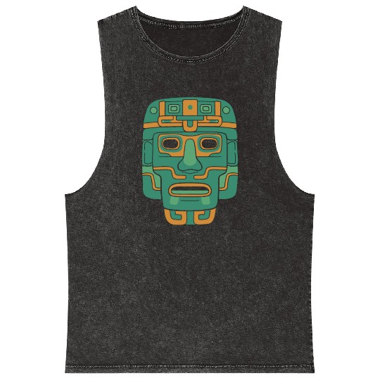 Aztec God Ancient Mythology Huitzilopochtli Mask Mineral Wash Tank Tops