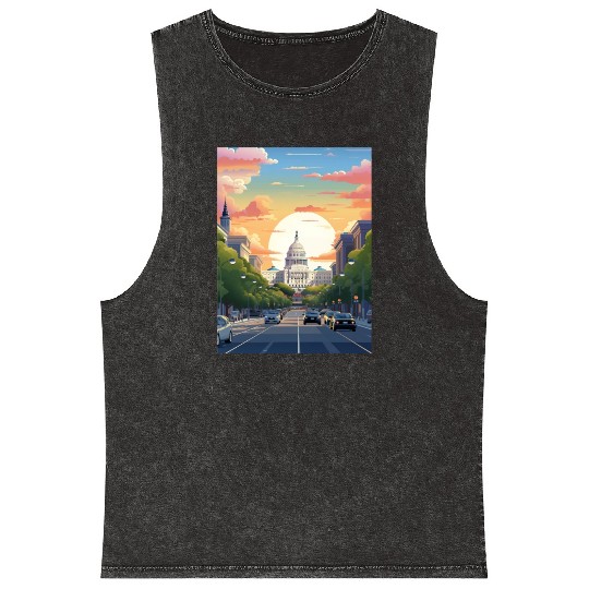 Sunset in US Capitol Washington DC Mineral Wash Tank Tops