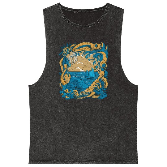 Sun Kissed Shores A Mediterranean Odyssey Mineral Wash Tank Tops