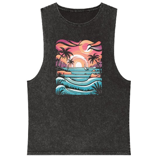 Azure Embrace Mediterranean Dreamscapes Mineral Wash Tank Tops