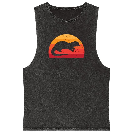 Sea Otter Sunset Retro Cute Lutra Animal Lover Fun Mineral Wash Tank Tops