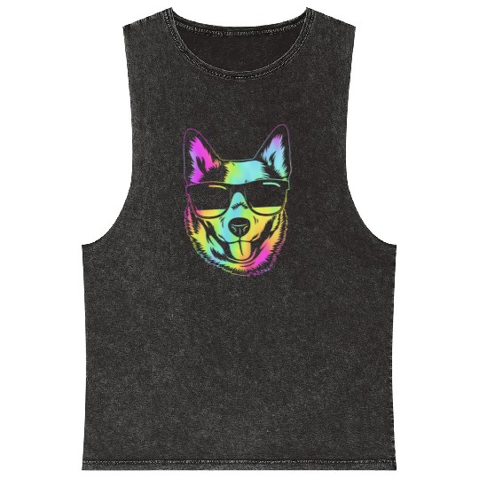 Retro Australian Cattle Dog With Sunglasses Mineral Wash Tank Tops