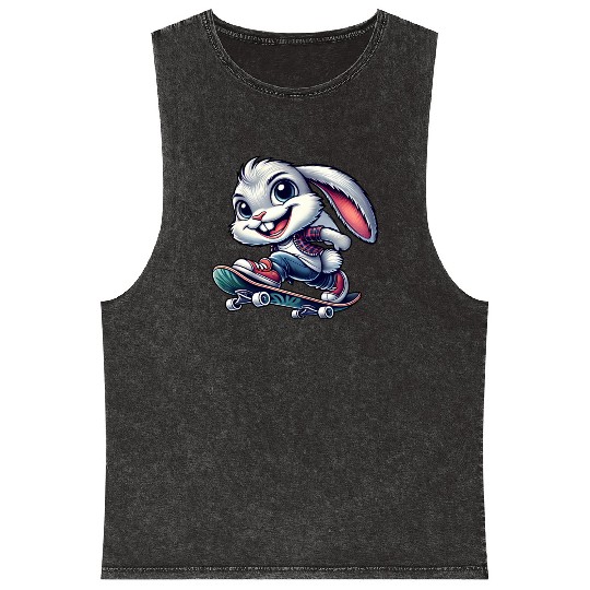 White rabbit skateboard skateboarder funny bunny Mineral Wash Tank Tops