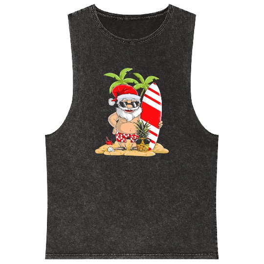 Santa Funny Christmas In July Mineral Wash Tank Tops