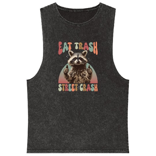 Funny Possum Raccoon Eat Trash Street Crash Mineral Wash Tank Tops