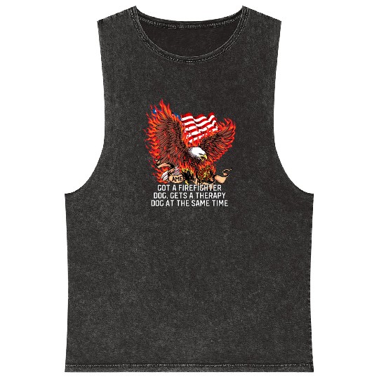 Gets a Firefighter Dog Therapy Dog Fire Department Mineral Wash Tank Tops