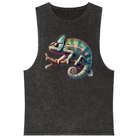 fascinating, lively chameleon motif Mineral Wash Tank Tops