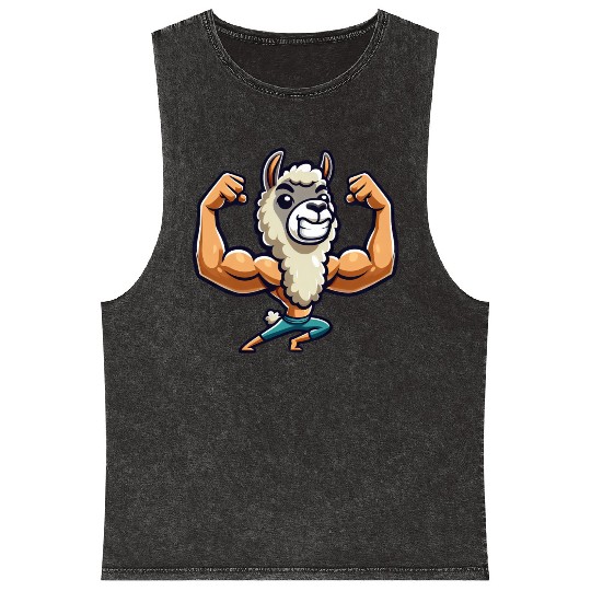 Llama Alpaca Fitness Workout Muscle Gym Mineral Wash Tank Tops
