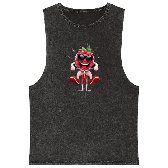 Raspberry Cycling On Bike Realistic Mineral Wash Tank Tops
