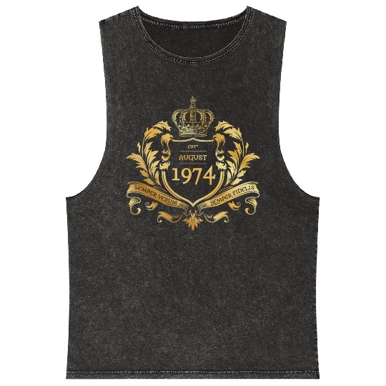 50th birthday "Semper Verum - Established 08/1974 Mineral Wash Tank Tops