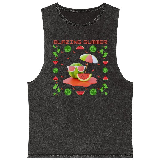 Blazing Watermelon Summer Mineral Wash Tank Tops