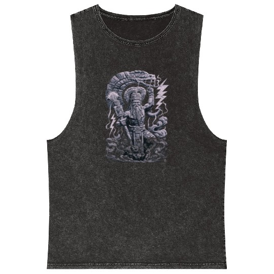 Maya God Mayan Mythology Chaac with Lightning and Mineral Wash Tank Tops