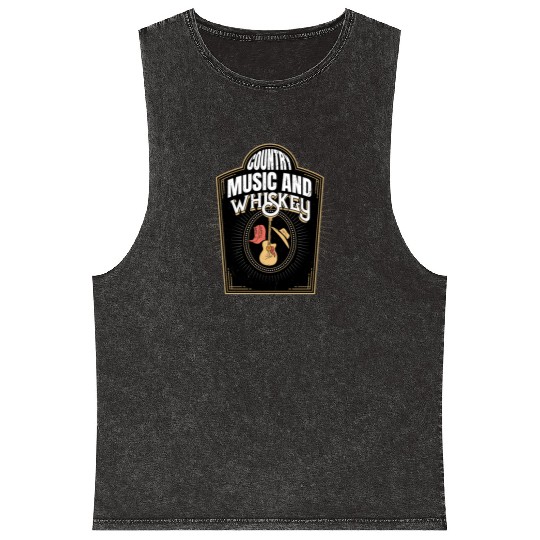 Country Music & Whiskey Cowboy Western Mineral Wash Tank Tops