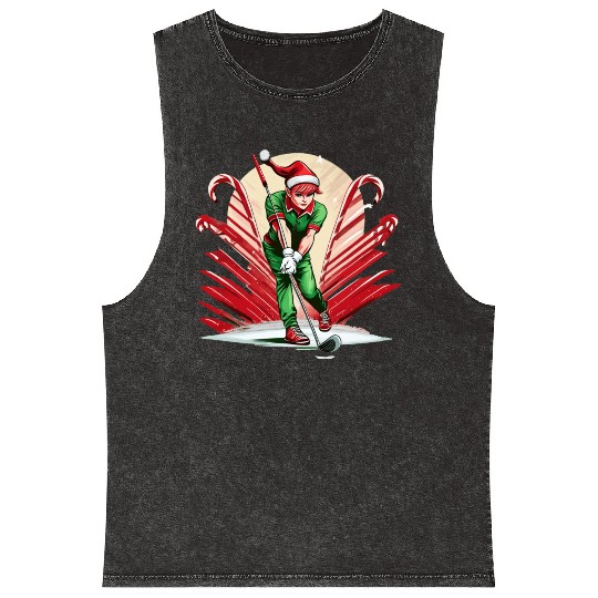 Christmas Elf Golf Mineral Wash Tank Tops