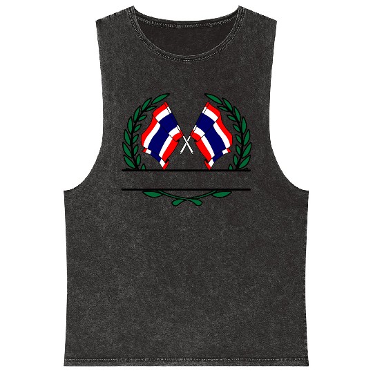 Two flags of Thailand in green laurel wreath Mineral Wash Tank Tops