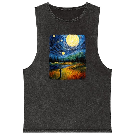 Golf Player Golfer Golfing Starry Night Painting Mineral Wash Tank Tops