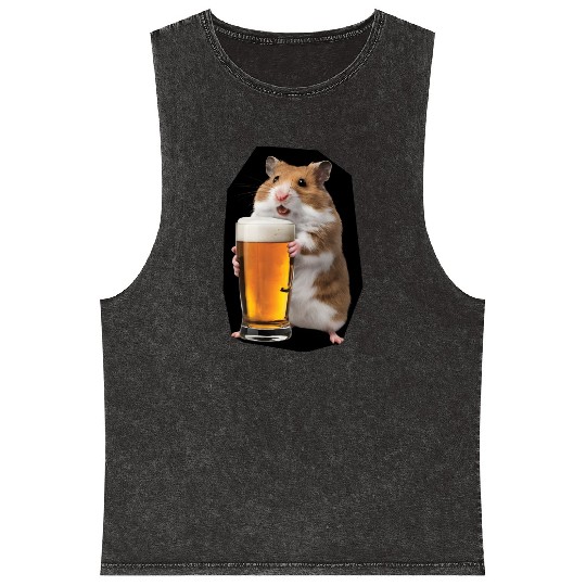 Hamster Drinking Beer Realistic Mineral Wash Tank Tops