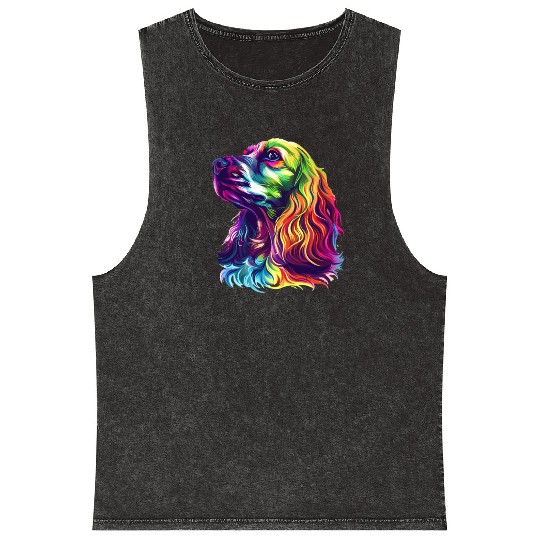 Colorful Cocker Spaniel Portrait Art Mineral Wash Tank Tops