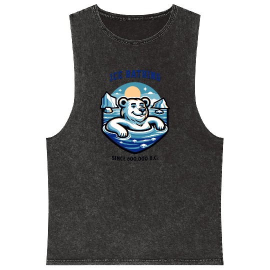 relaxed polar bear takies ice bath funny mascot Mineral Wash Tank Tops