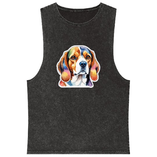 Beagle Watercolor Mineral Wash Tank Tops