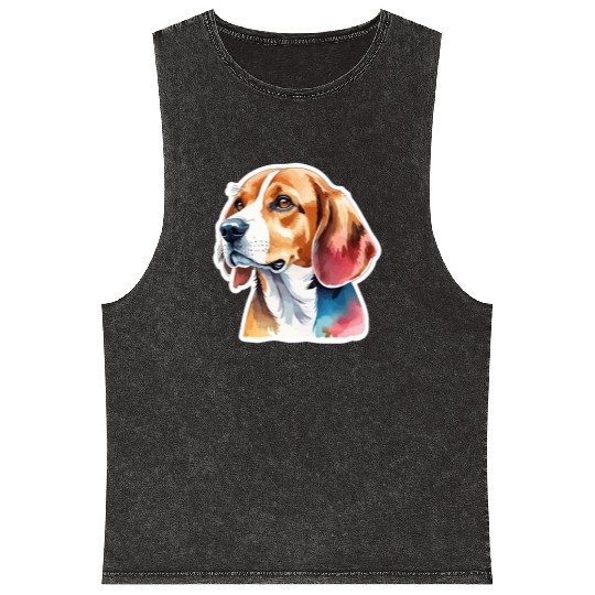 Beagle Watercolor Mineral Wash Tank Tops
