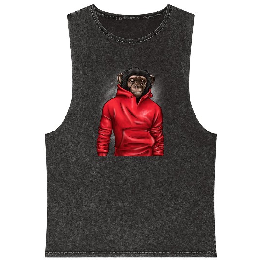 Monkey Wearing A Red Mineral Wash Tank Tops Animal Lover Graphic