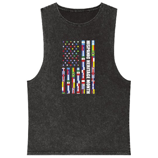 Hispanic Heritage month USA Flag all Countries Mineral Wash Tank Tops