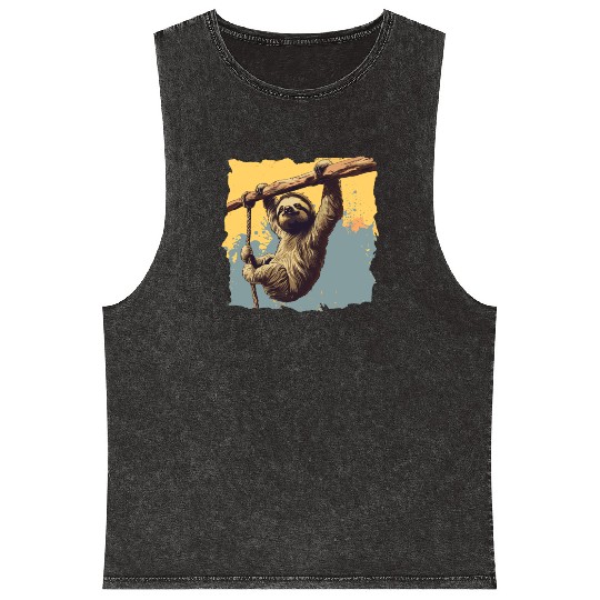Discover friendly sloth hangs on a branch climbing boulder Mineral Wash Tank Tops