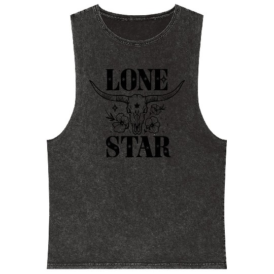 Lone Star" Elegant Western Longhorn Mineral Wash Tank Tops