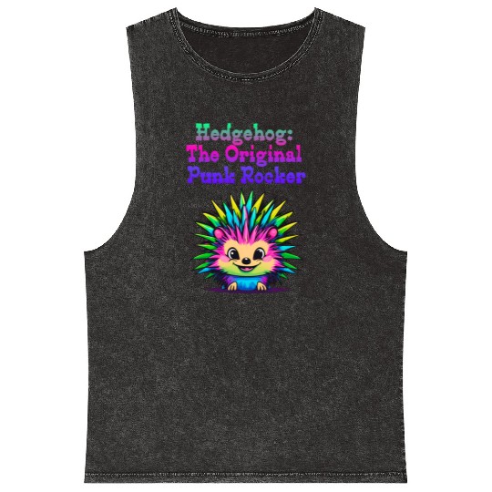 Cute Punk Rock Hedgehog: The Original Rebel Mineral Wash Tank Tops