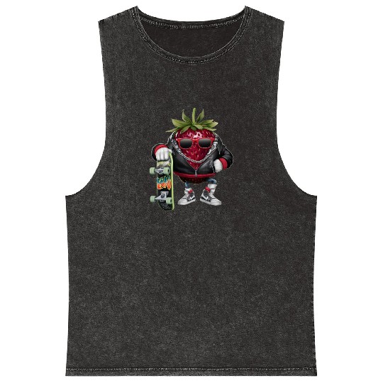 funny skateboarder berry cool lover strawberry Mineral Wash Tank Tops