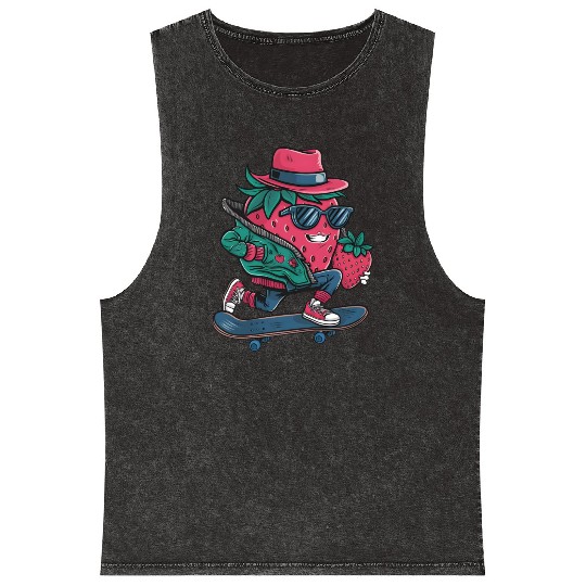 funny skateboarder berry cool lover strawberry Mineral Wash Tank Tops