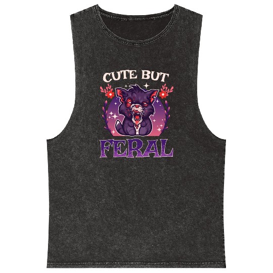 Cute but Feral! Wild Cat Party Concert Cat Lovers Mineral Wash Tank Tops