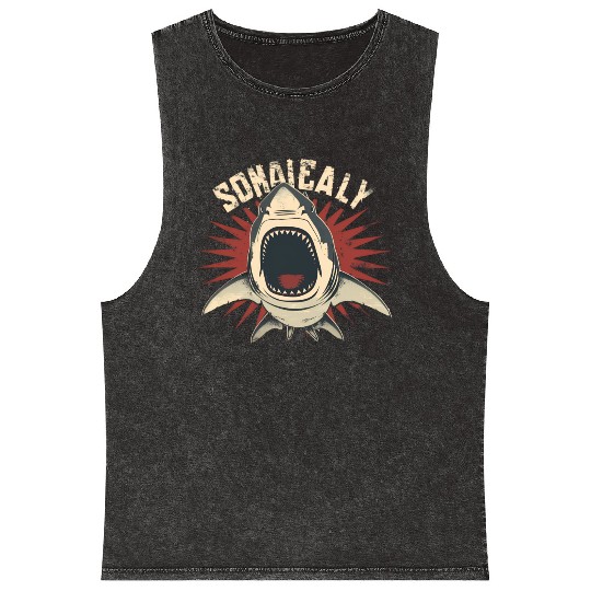 Retro Grunge Shark Mineral Wash Tank Tops Design | Vintage Vector
